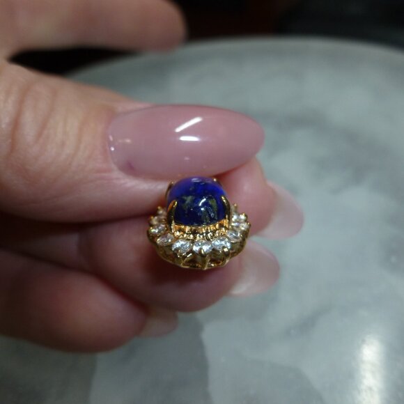 18K EP Gold Dolphin Ore Lapis Lazuli Swarovski Crystals Pendant - Picture 7 of 11